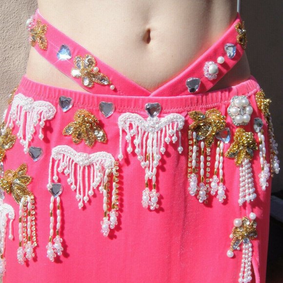 Ameynra Belly Dance Costume Pink Velvet Size L New - Picture 3 of 3